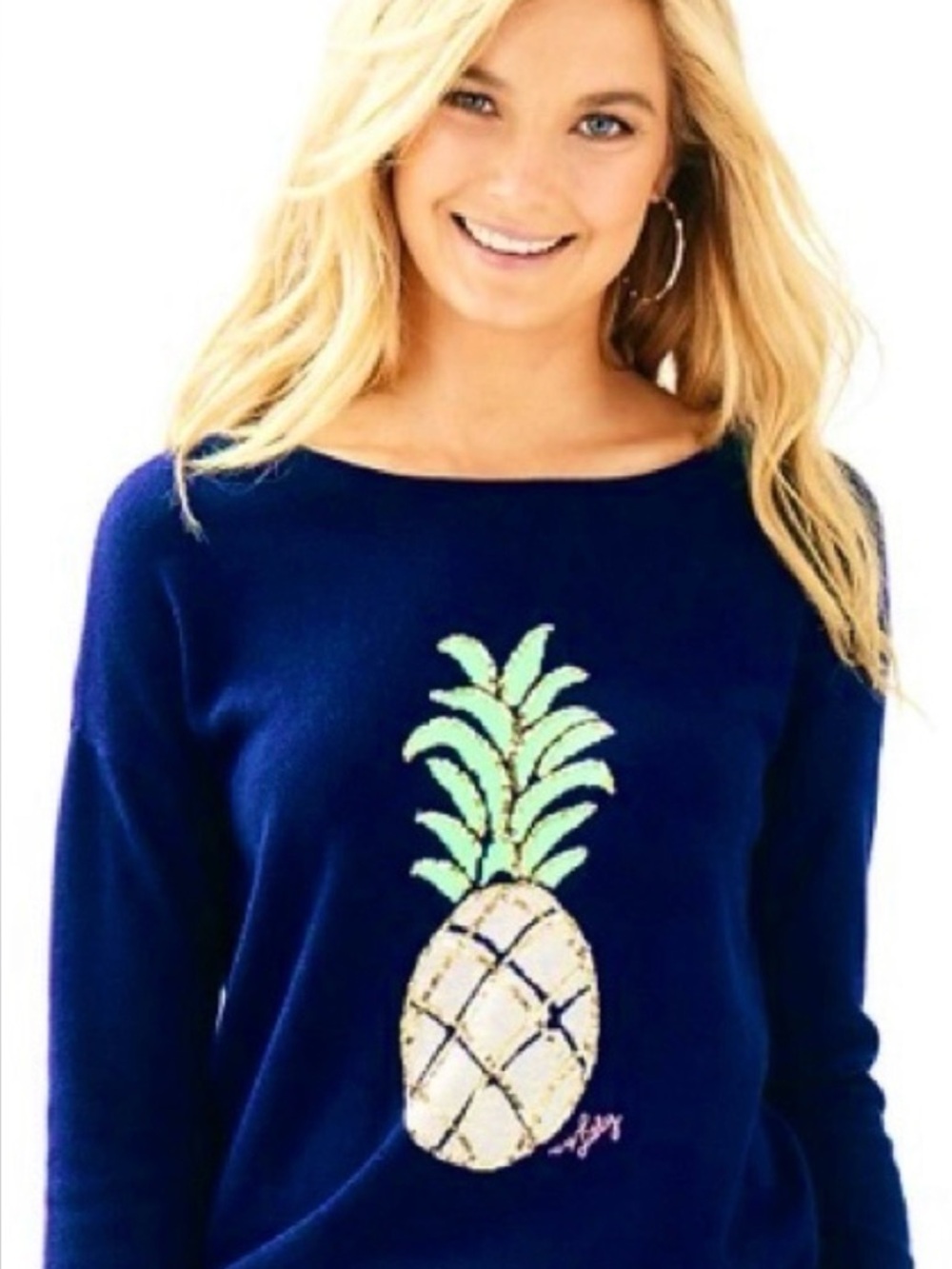 Lilly Pulitzer Navy Sweater with Pink Trim